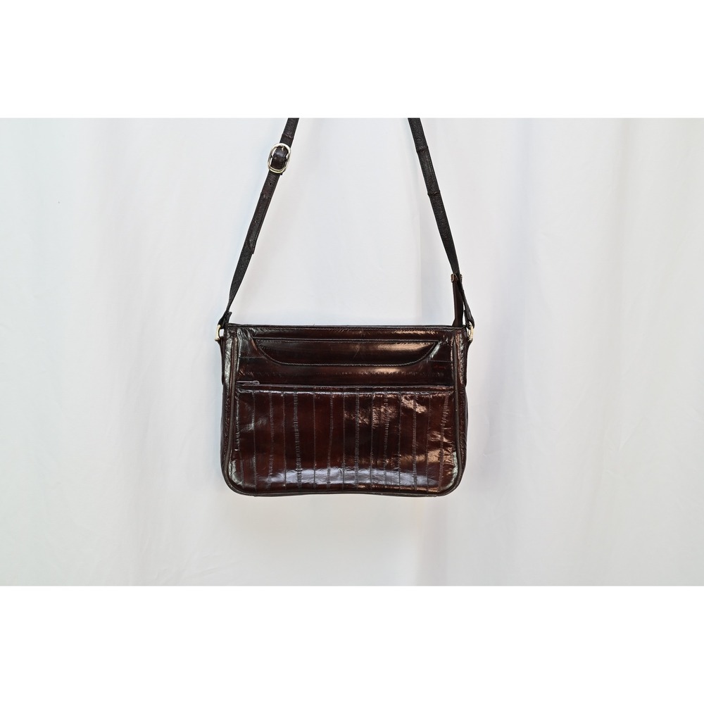 Vintage Genuine Eel Skin Crossbody Bag Mahogany Brown Leather Shoulder Purse